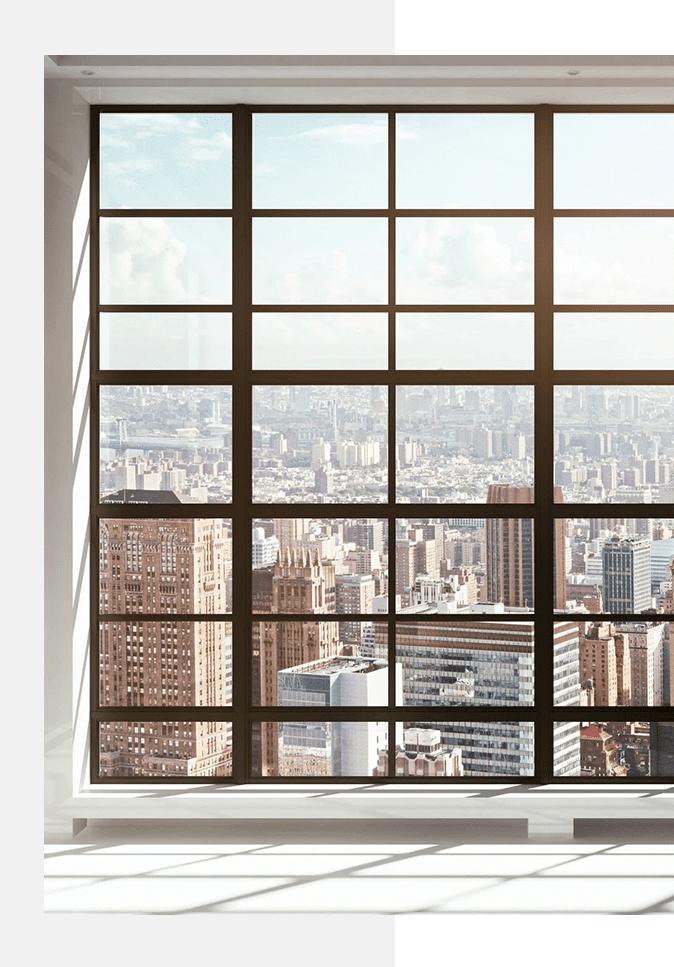 A window with a view of the city.